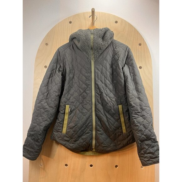 Patagonia Merino Wool Blend Hooded Jacket Reversible Green Gray Quilted Size M - Picture 14 of 16